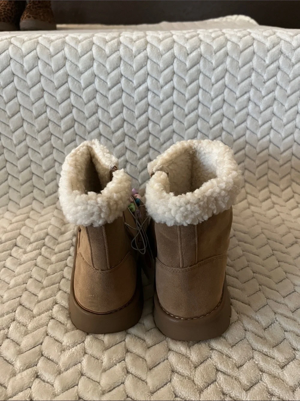 art class Brown Kids Boots with Cream Faux Shearling and Multicolor Bead Accents